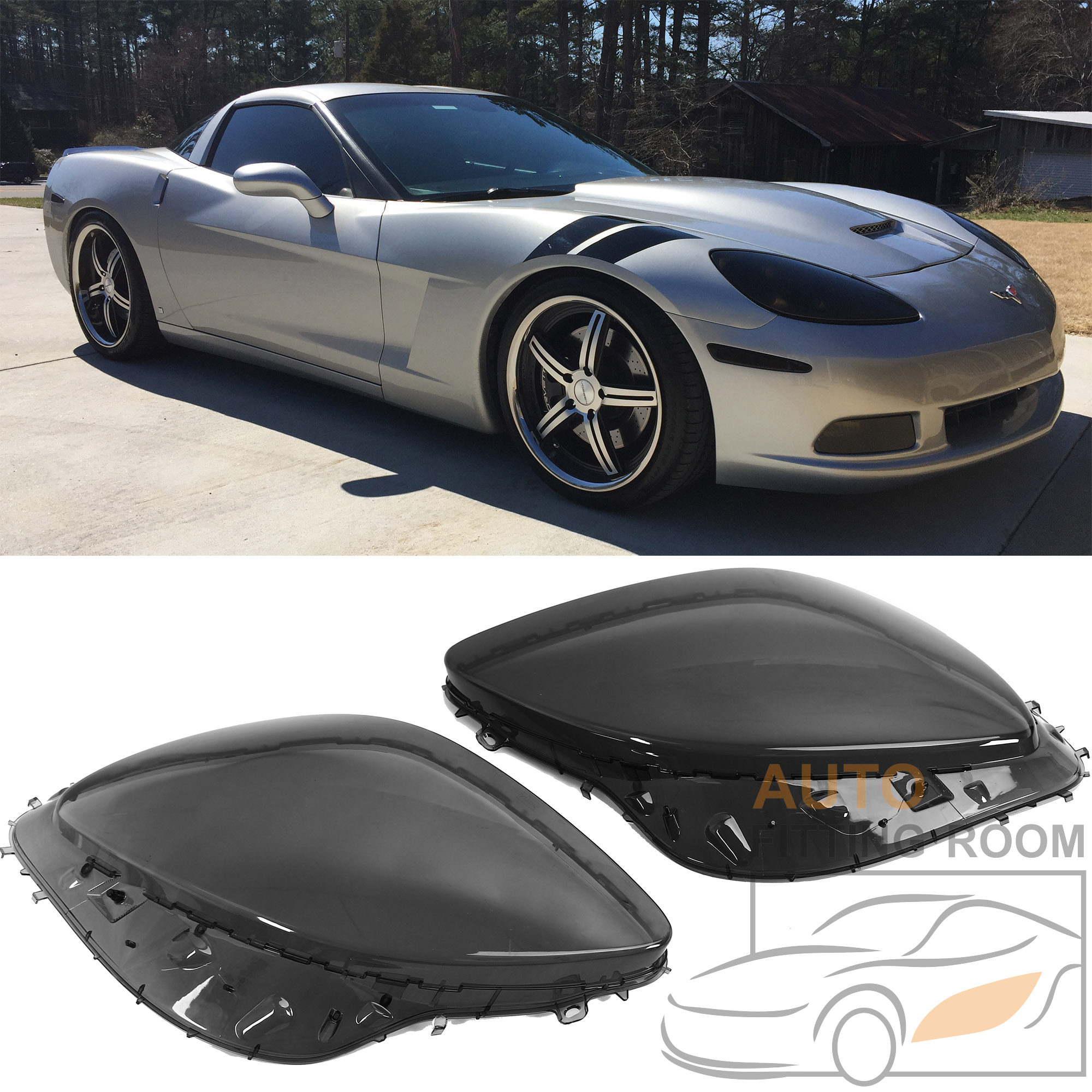 For 2005-13 Corvette C6 Pair Replacement Smoke Headlight  